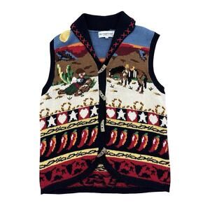 The Eagles Eye 1993 90s Cowboy Horse Western Vest Size M Christmas Ugly Sweater